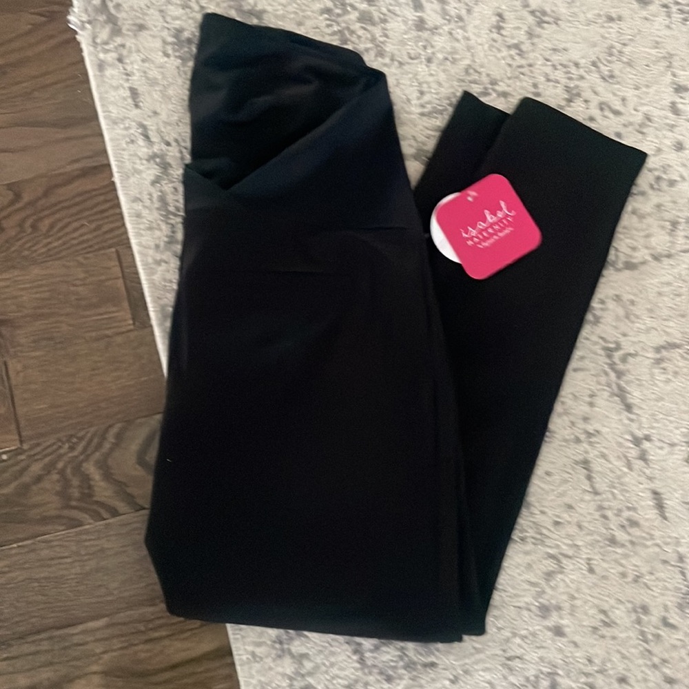 isabel maternity black pants OVER belly back pockets NWT - Picture 3 of 6